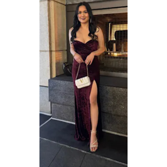 Lulus Plum Velvet Pleated Strapless Classy Sensation Maxi Dress Size S - Picture 14 of 14